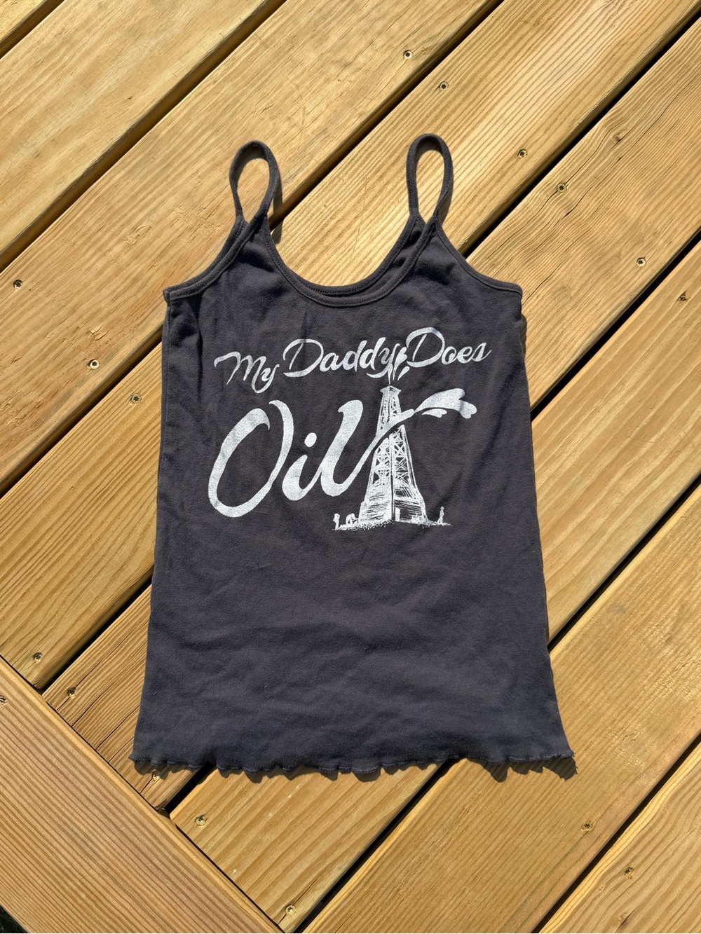 Black Graphic Camisole Tank Top - "My Daddy Does Oil"